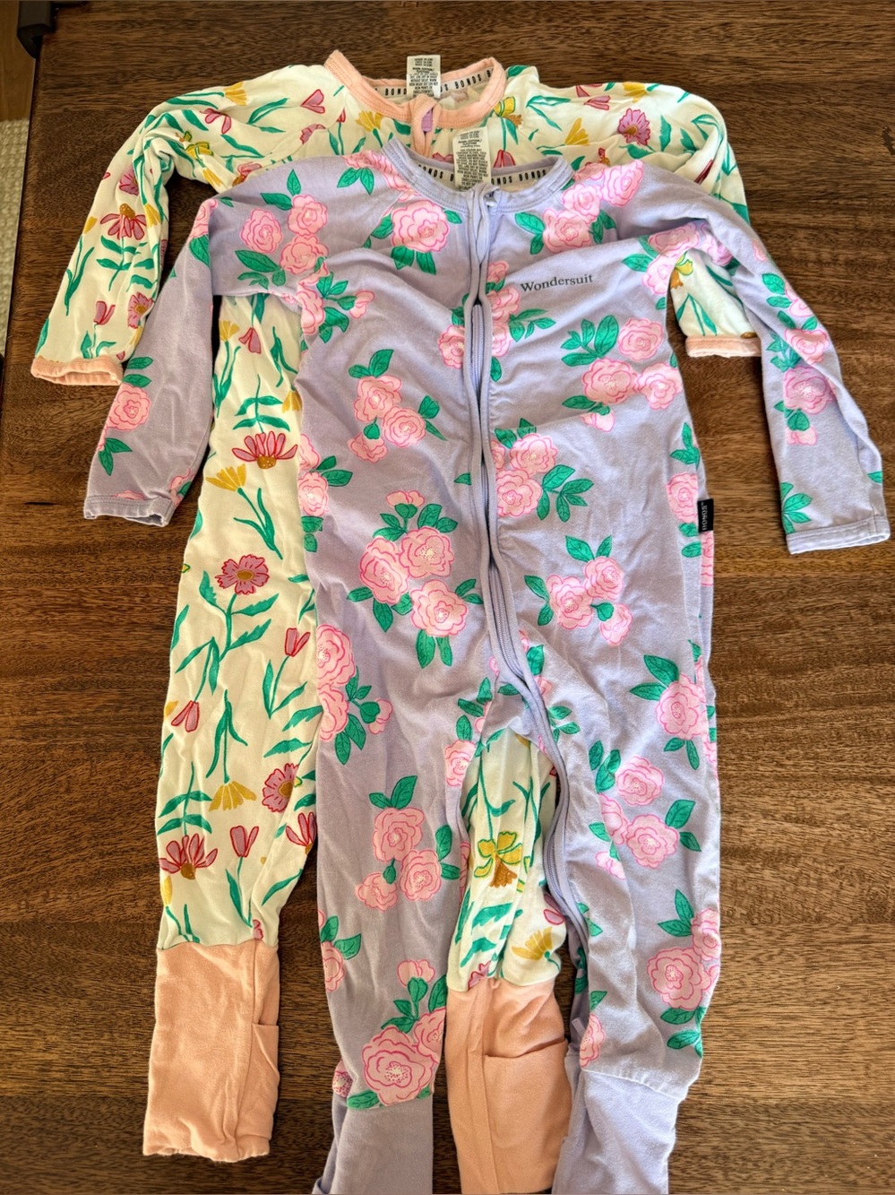 Two BONDS WonderSuits - floral prints (Size 2; 18-24 months)